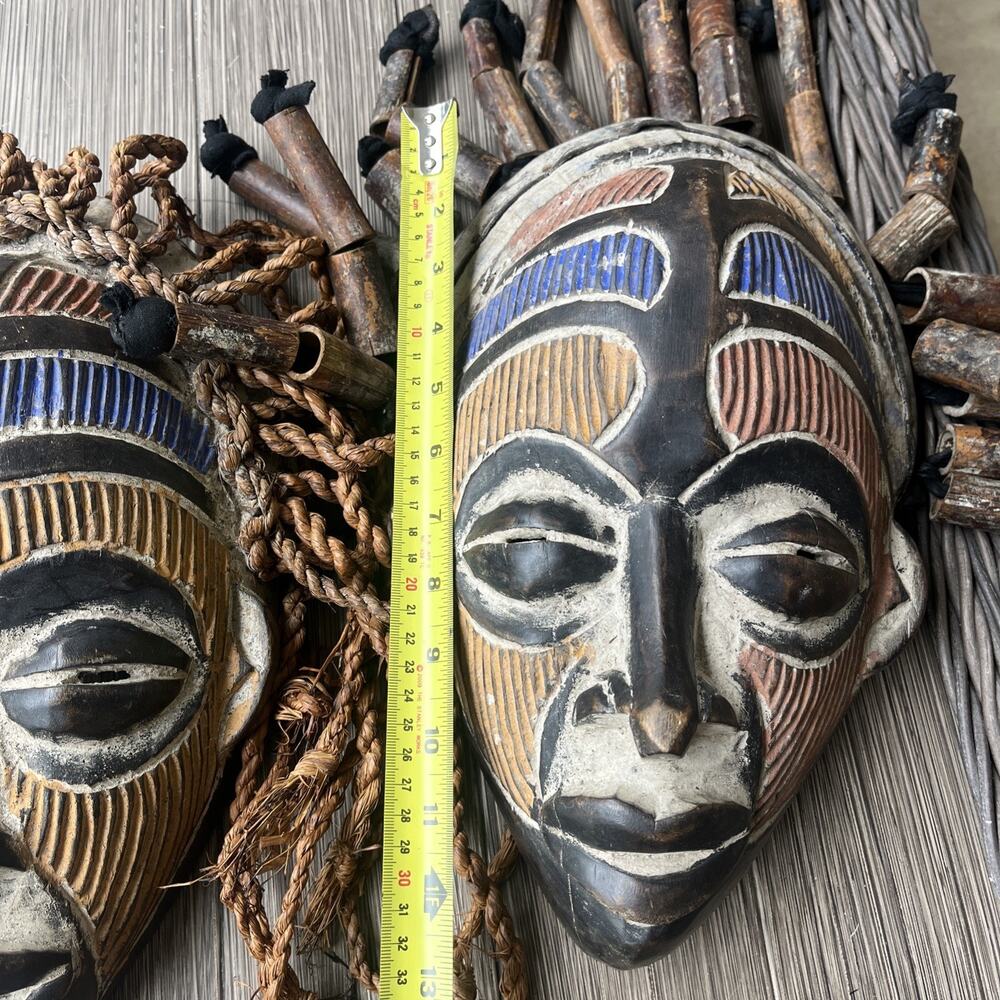 (2) Multicolor African Chokwe Legacy Tribal Mask Vintage - Picture 11 of 15